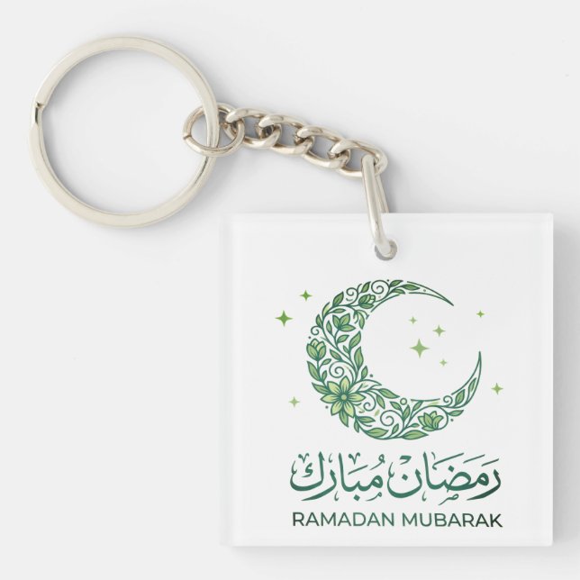Llavero Elegant Green Floral Crescent Ramadan Mubarak Arab (Frente)