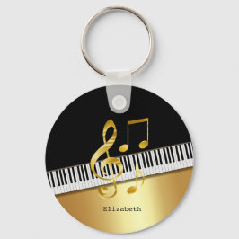 Llavero Elegant Modern Black Gold Music Notes,Piano Keys