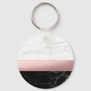 Llavero elegant modern clear black white marble rose gold