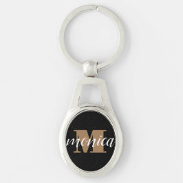 Llavero Elegant Monogram Black Gold Script minimal