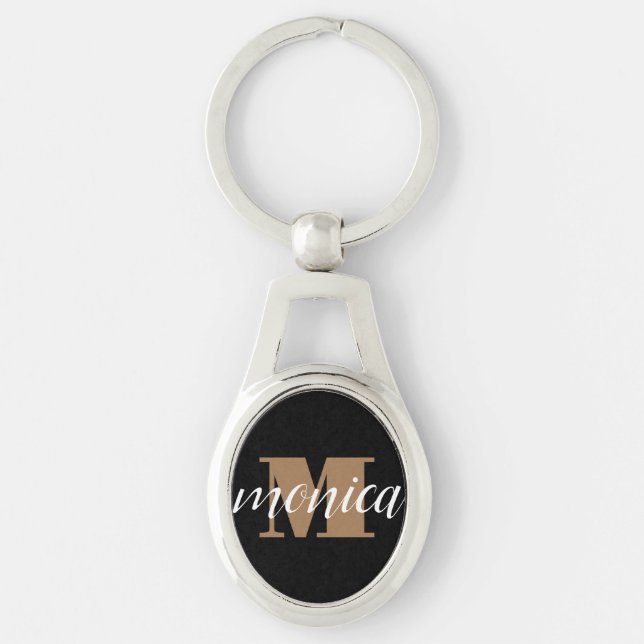 Llavero Elegant Monogram Black Gold Script minimal (Anverso)