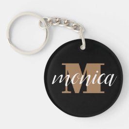 Llavero Elegant Monogram Black Gold Script minimal