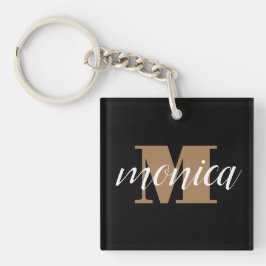 Llavero Elegant Monogram Black Gold Script minimal