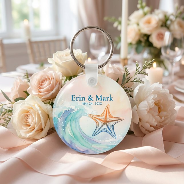 Llavero Elegant Pastel Watercolor | Soft Blush & Aqua (#weddingfavor #beachwedding #coastalwedding #weddingideas #personalizedgifts #weddingkeychain#summer)