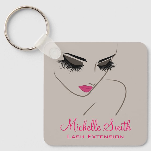 Llavero Elegant Pink Grey Lash Extension Beauty Salon QR (Anverso)