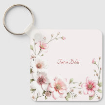 Elegant Pink White Floral Keychain