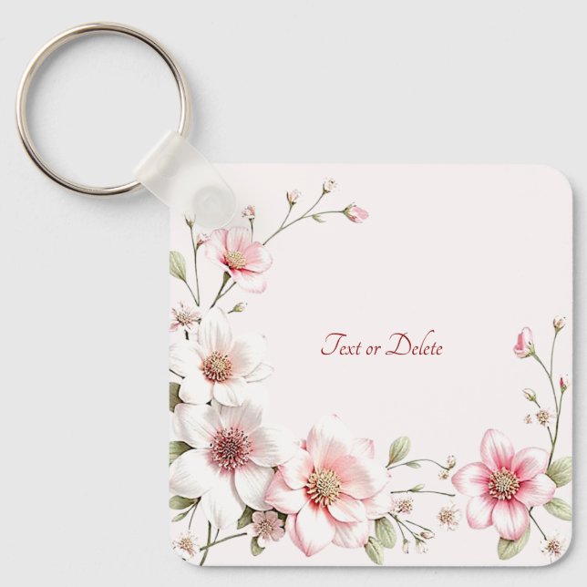 Llavero Elegant Pink White Floral Keychain (Anverso)