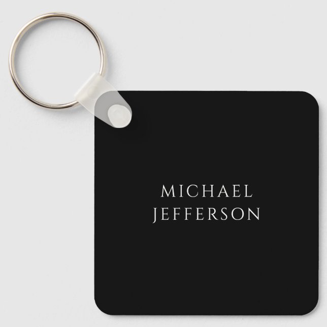 Llavero Elegant Plain Black White Personalized Custom (Anverso)