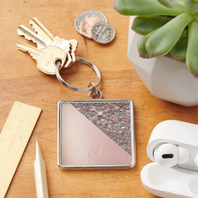 Llavero Elegant Rose Gold Monogram Button (Escritorio )