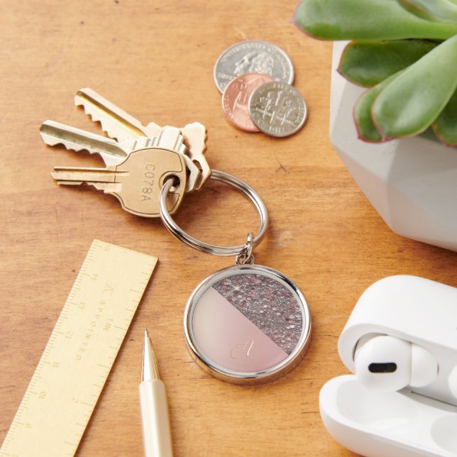 Llavero Elegant Rose Gold Monogram Button (Escritorio )