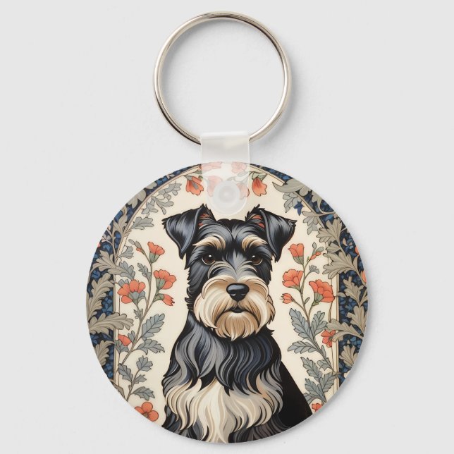 Llavero Elegant Schnauzer William Morris Inspired Floral (Anverso)