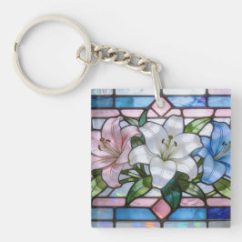 Llavero Elegant Stained Glass Lily Floral Design in Soft P