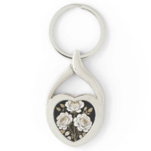 Elegant White & Gold Floral Rose heart key– Luxury