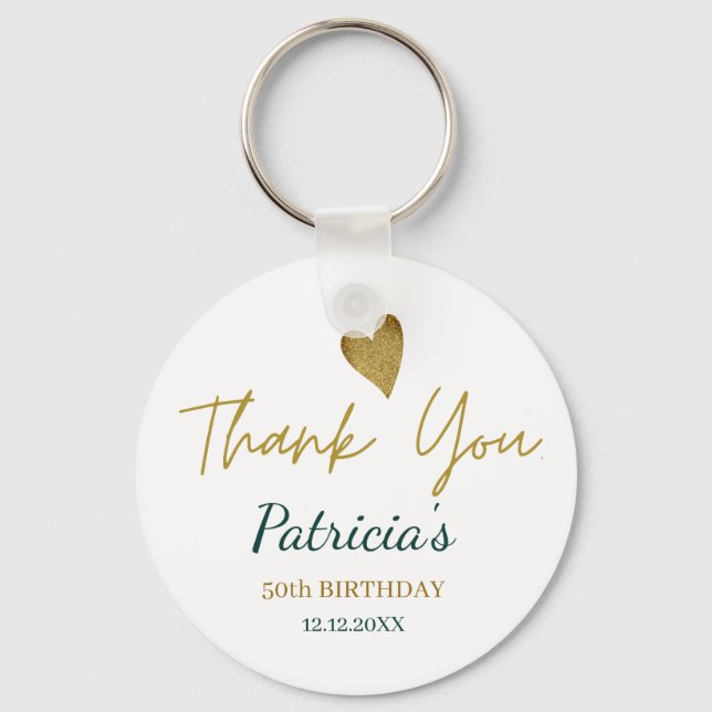 Llavero Elegante 50 cumpleaños Oro Verde Gracias Favor (Anverso)