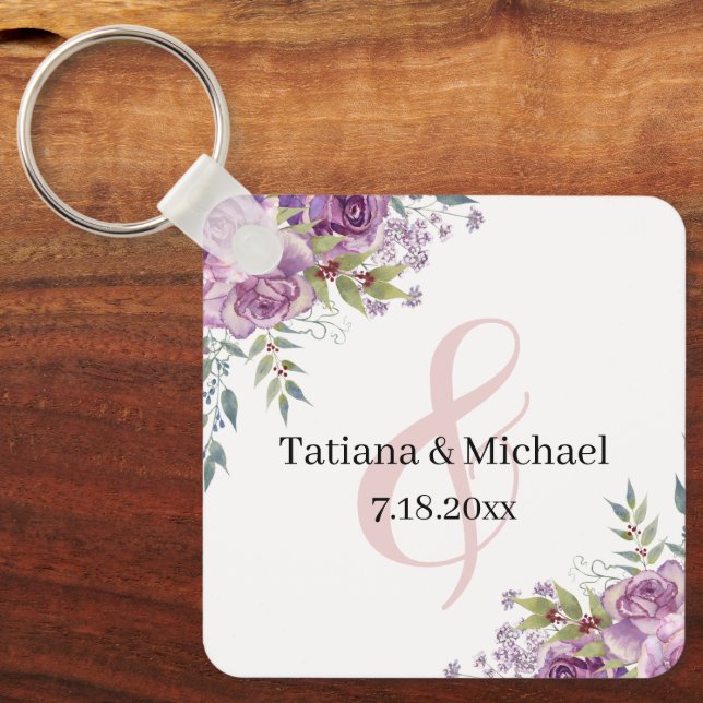 Llavero elegante acuarela color rosa floral favorecimiento (Anverso)