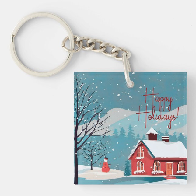 Llavero Elegante acuarela Festividad de nieve Feliz feriad (Frente)