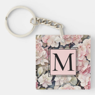 Llavero Elegante acuarela rosa hidrangeas florales