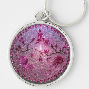 Llavero Elegante árbol de cristal púrpura con floral decor