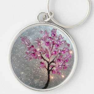 Llavero Elegante árbol de cristal púrpura con floral decor