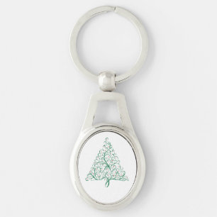 Llavero Elegante árbol de Navidad rojo y verde caligrafía