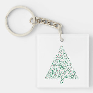 Llavero Elegante árbol de Navidad rojo y verde caligrafía