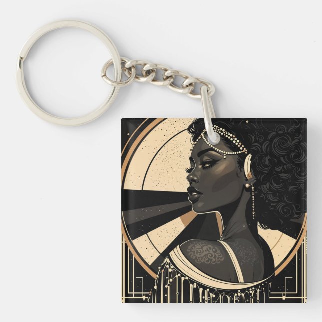 Llavero Elegante Art Deco Black Woman Flapper (Frente)