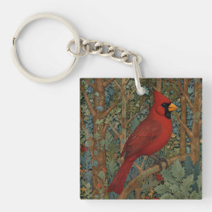 Llavero Elegante ave roja retro cardenal Art Nouveau