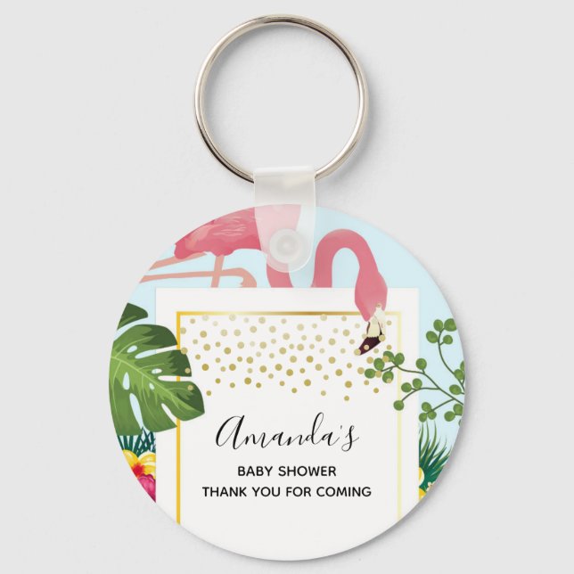 Llavero Elegante Baby Shower Flamingo Rosa (Anverso)