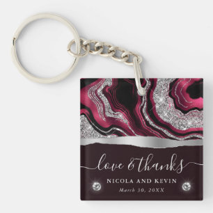 Llavero Elegante boda de ágata con papel de aluminio rojo