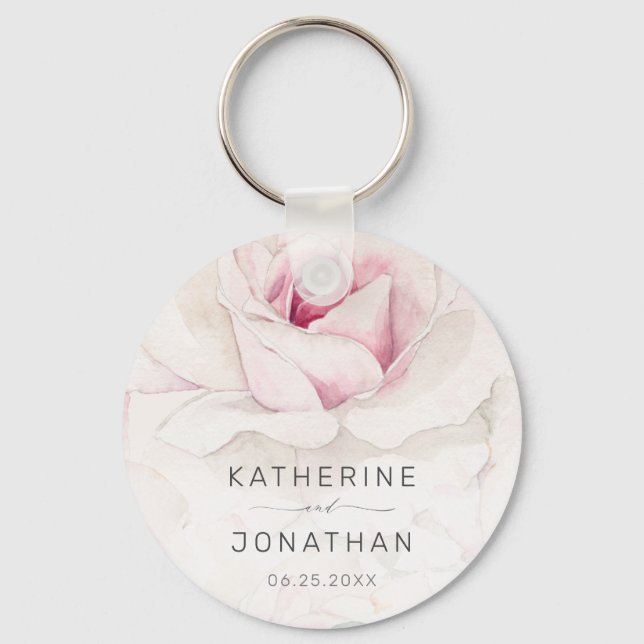 Llavero Elegante Boda de escritura floral rosa rosa de col (Anverso)