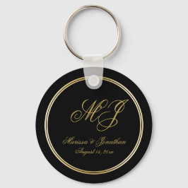 Llavero Elegante Boda de guiones de Monograma de Oro Negro