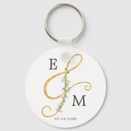 Llavero Elegante Boda de Monograma Ampersand Greenery