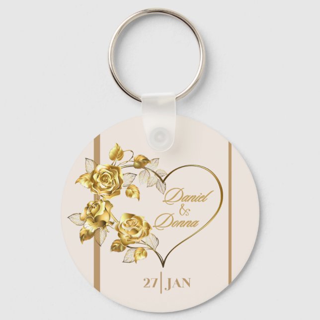 Llavero Elegante Boda dorado personalizado (Anverso)