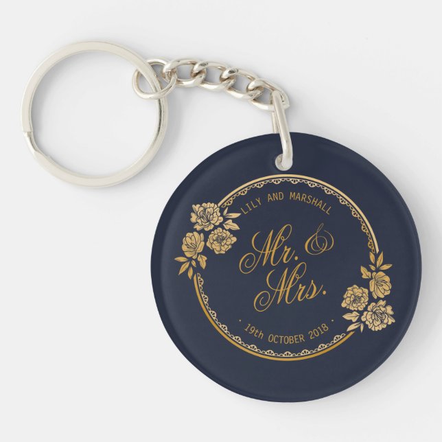 Llavero Elegante Boda personalizado de oro | Keychain (Frente)