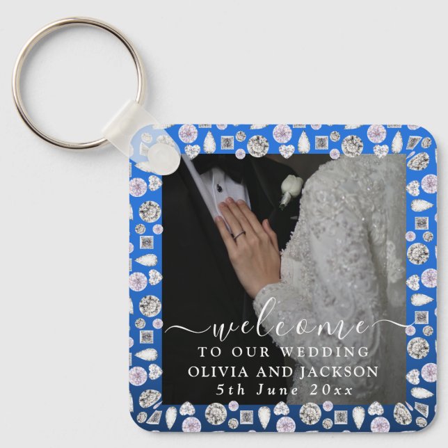 Llavero Elegante Boda Purpurina de diamantes de corazón az (Anverso)