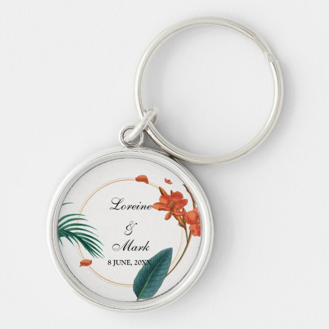 Llavero Elegante Boda tropical floral (Frente)