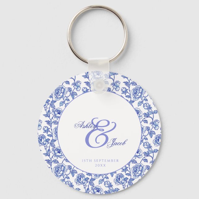 Llavero Elegante Boda y Ampersor Floral Azul (Anverso)