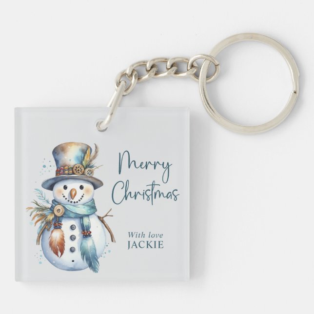 Llavero Elegante Boho Snowman Feliz Navidad (Atrás)