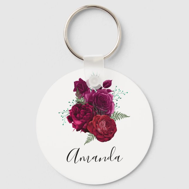 Llavero Elegante Bouquet Magenta Rosa Floral (Anverso)