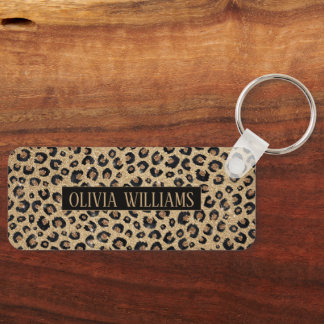 Llavero Elegante Brillo Dorado Estampado de Leopardo Negro