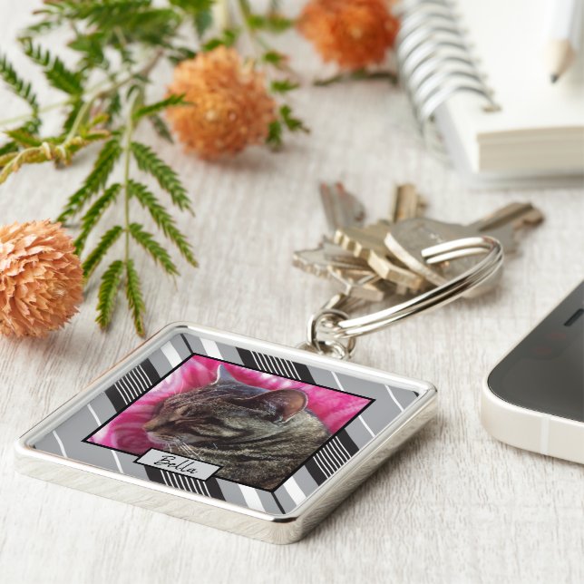 Llavero Elegante cadena de teclas de fotografía de gato pe (Lado)