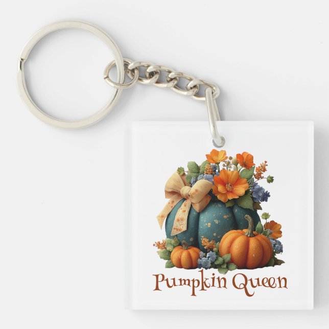 Llavero Elegante Calabaza Reina Floral Halloween Art (Frente)