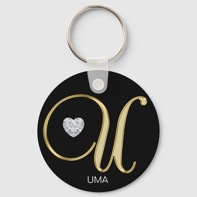 Llavero Elegante Carta Monogramada De Oro Personalizada U (Anverso)