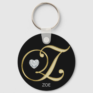 Llavero Elegante carta monogramada de oro personalizada Z