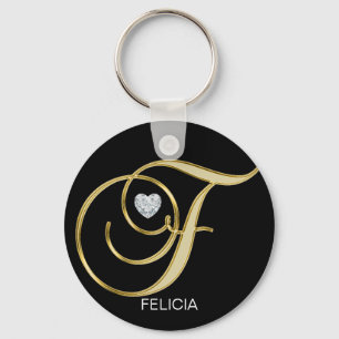 Llavero Elegante Carta Monogramada Gold Personalizada F