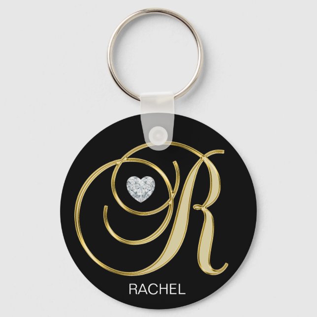 Llavero Elegante Carta Monogramada Gold Personalizada R (Anverso)