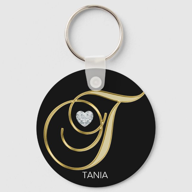Llavero Elegante Carta Monogramada Gold Personalizada T (Anverso)