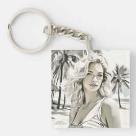 Llavero Elegante chica en blanco y negro