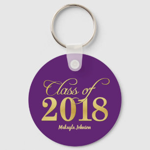 Llavero Elegante Clase Purple & Gold de Graduación 2018