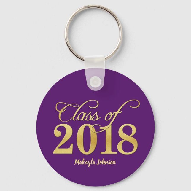 Llavero Elegante Clase Purple & Gold de Graduación 2018 (Anverso)